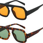 Trendy Square Aviator Sunglasses for Women Flat Top Designer Stylish Frame Sun Glasses Vintage Shades